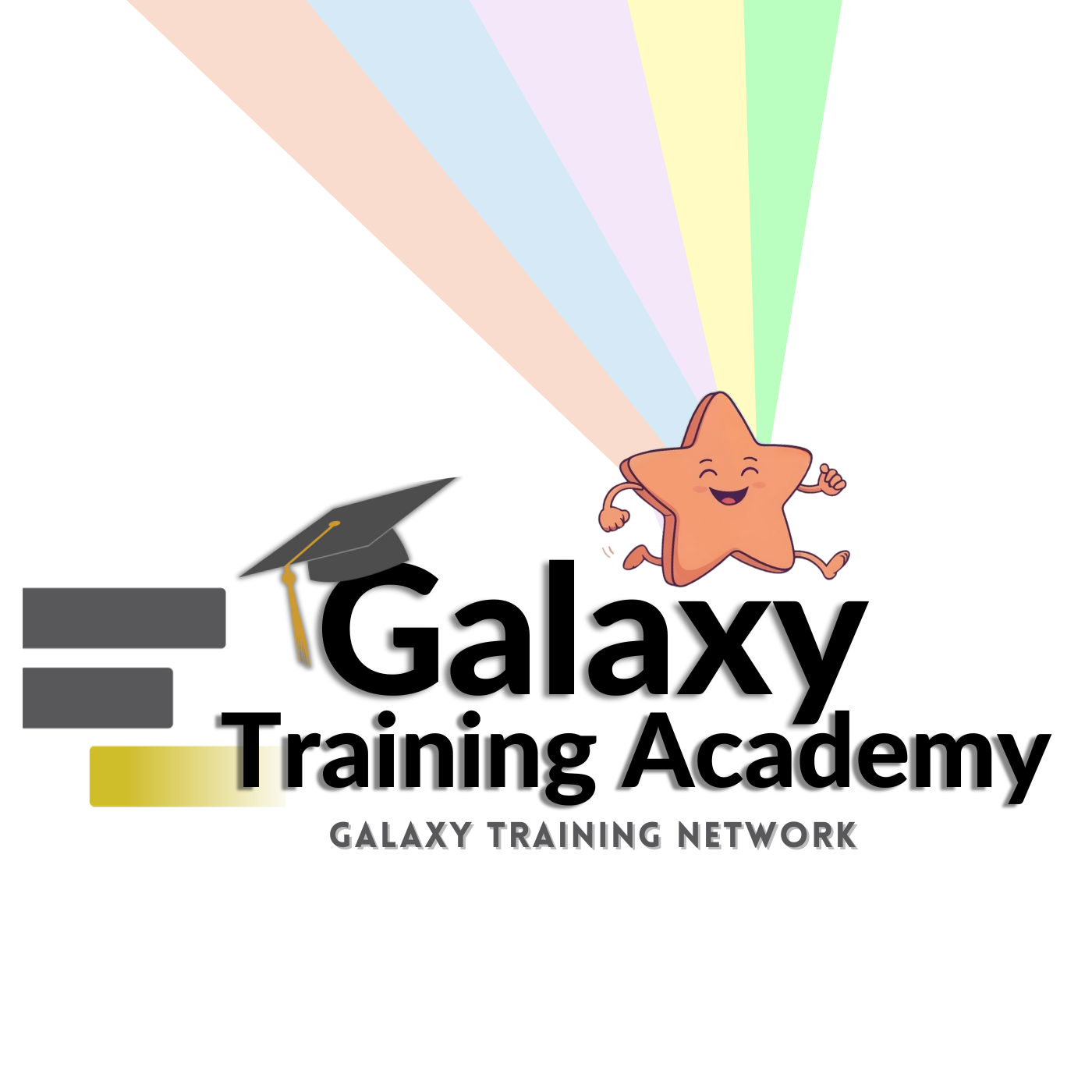 GTA logo including the GTN star and beams behind it in the GTN colors. Additionally the Text: Galaxy Training Academy and GALAXY TRAINING NETWORK and the Galaxy logo.