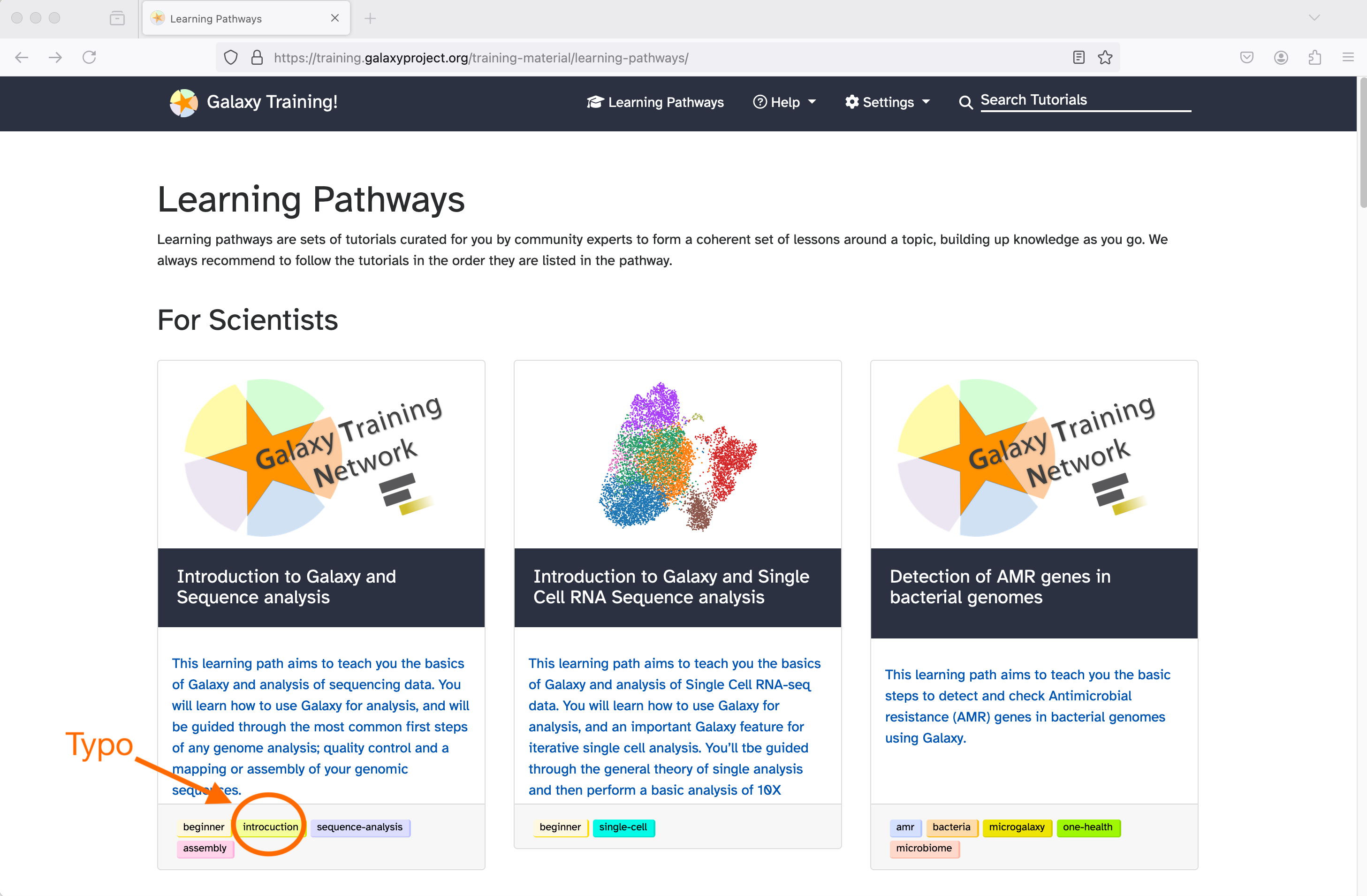 Learning pathways page