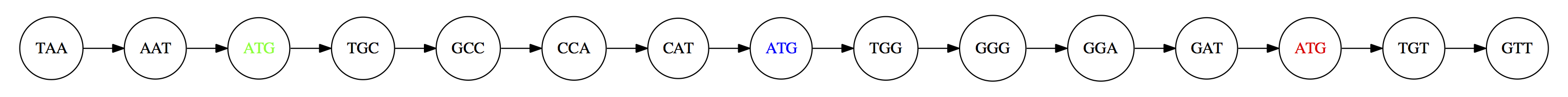 A graph representing the 15 overlapping example reads