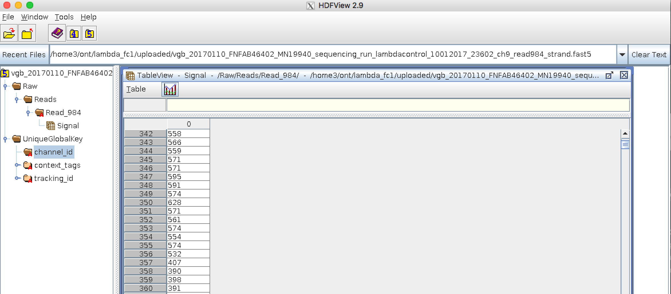 Interactive view of a Fast5 with HDFview