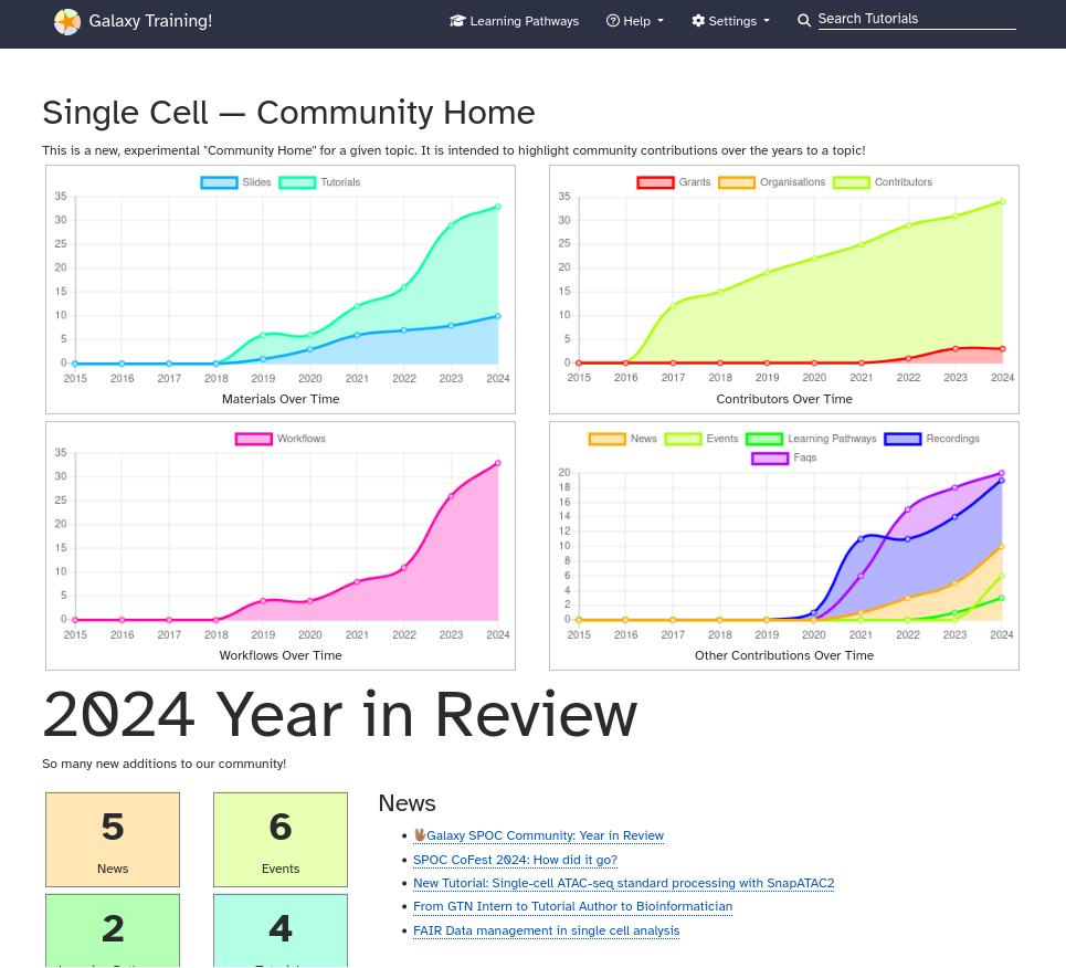 screenshot of the single cell community home page