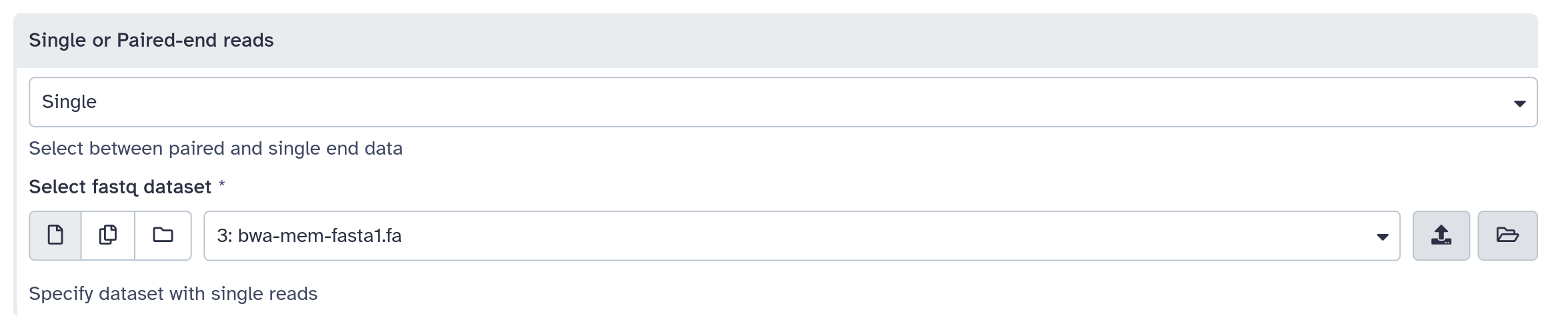 Screenshot of a conditional select box set to Single, and only a single file input appears below it.