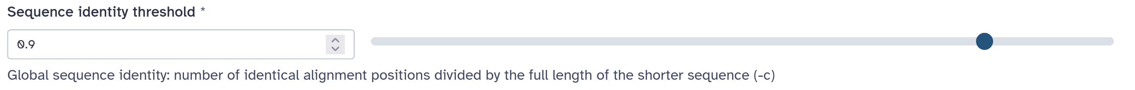 Screenshot of a float input from the cd_hit tool. This time also a slider appears due to addition of min and max