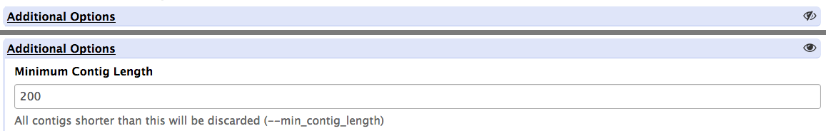 Screenshot of the same section twice, in the first it shows Additional Options and is collapsed. In the second it is expanded and an integer input can be seen.