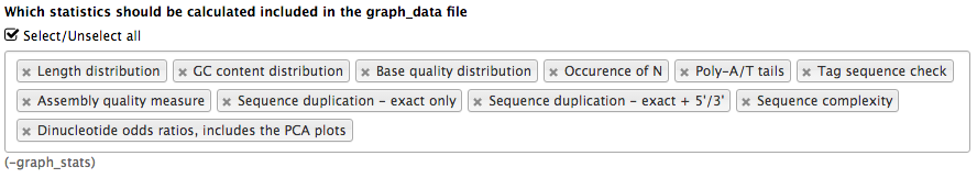 A select/unselect all checkbox appears before a box with numerous selections inside, appearing as badges that can be added or removed.