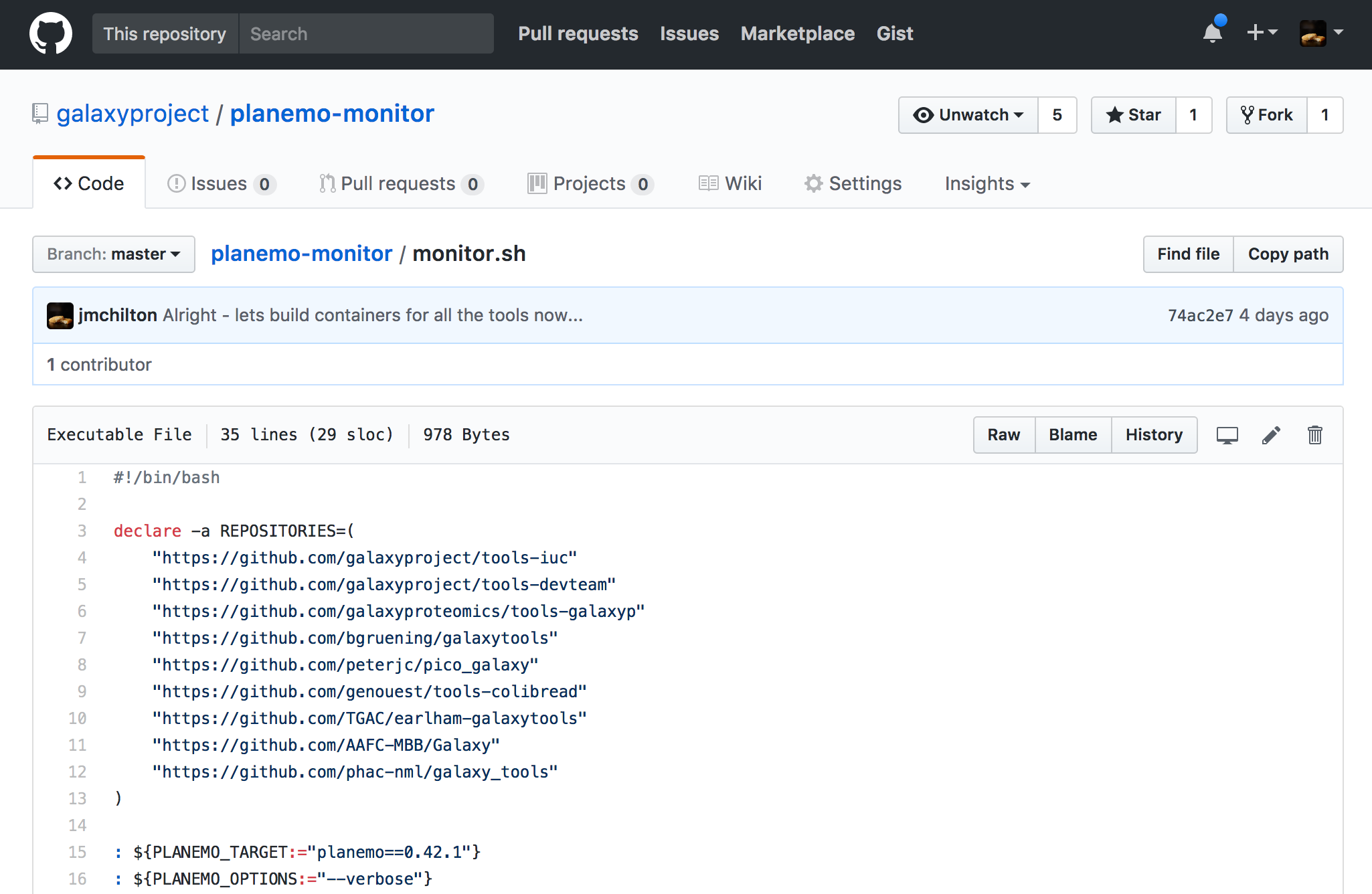 Screenshot of the text editor in github, editing monitor.sh in galaxyproject/planemo-monitor