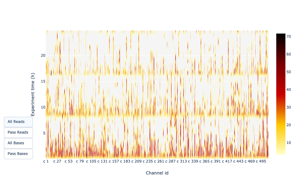 View of the activity of each pore from the flow cell over the time.